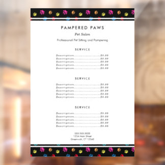 カラフルな肉球 プロのペットサロンサービス ウィンドウサイン