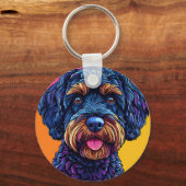 カラフルな背景に立つ幸せな犬 キーホルダー (裏面)