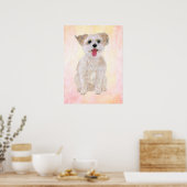 カラフルな背景のモーキーの犬のプリント ポスター (キッチン)