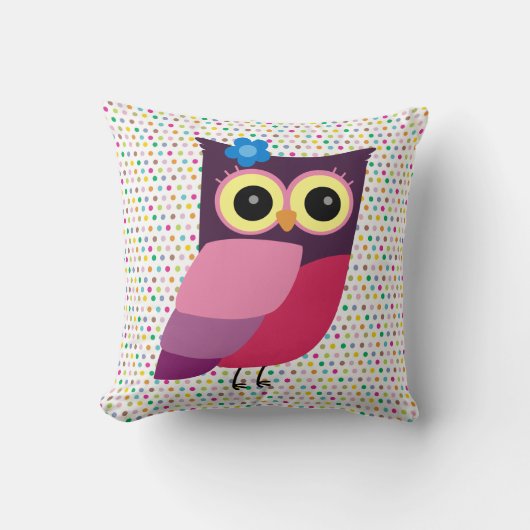 カラフルな背景のレトロの民芸のフクロウ クッション (正面)