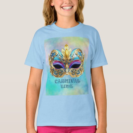 カラフルな背景の上にある高級なベネチアンマスク Tシャツ (正面)