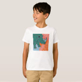 カラフルな背景の可愛いサイのキッズTシャツ Tシャツ (正面フル)