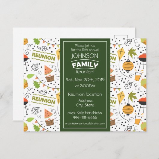 カラフルな背景の家族再会デザインの招待状 ポストカード (正面/裏面)