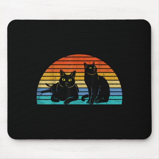 カラフルな背景の2匹の黒猫 ネコ好き マウスパッド (正面)