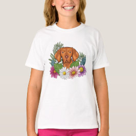 カラフルな自然の花とハンガリー・ヴィズラ Tシャツ