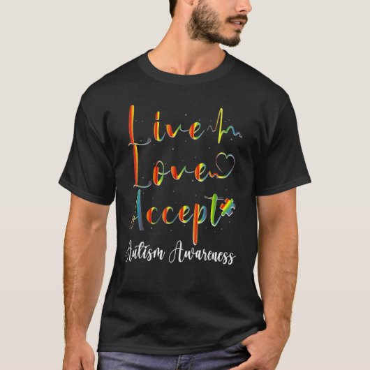 カラフルな自閉症認知の愛と受容 Tシャツ (正面)