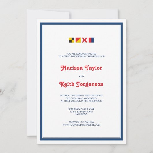 カラフルな航海旗のLOVE 2 招待状 (正面)
