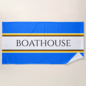カラフルな航海風の青白のストライプ BOATHOUSE ビーチタオル (正面)