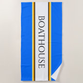 カラフルな航海風の青白のストライプ BOATHOUSE ビーチタオル (正面)