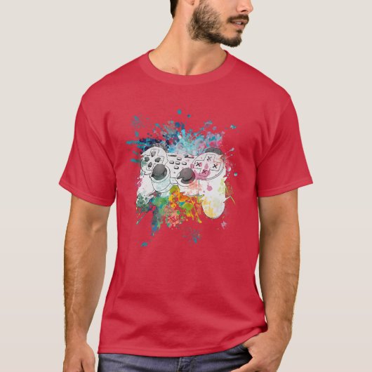 カラフルな色のゲームコントローラー ギフト ゲーム Tシャツ (正面)