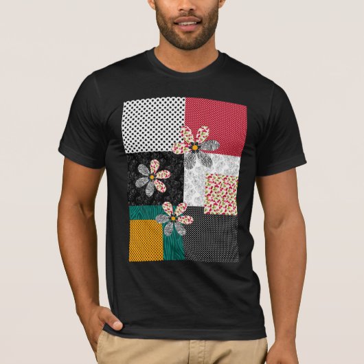 カラフルな色のパッチワークの田舎風の模様 Tシャツ (正面)