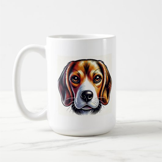 カラフルな色使いのビーグル犬の肖像 コーヒーマグカップ (左)