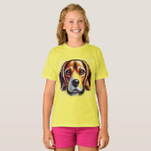 カラフルな色使いのビーグル犬の肖像 Tシャツ (正面フル)