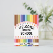 カラフルな色鉛筆の先生のための学校歓迎 ポストカード (スタンド正面)