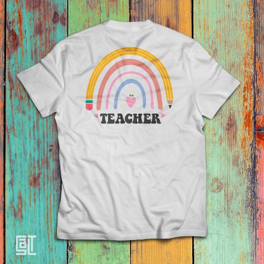 カラフルな色鉛筆の虹の先生デザイン Tシャツ