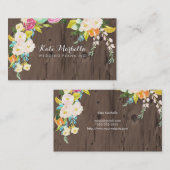 カラフルな花が付いている素朴でフェイクな木 名刺 (正面/裏面)