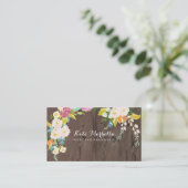 カラフルな花が付いている素朴でフェイクな木 名刺 (スタンド正面)