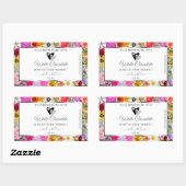 カラフルな花が囲む白い製品ラベル ハート 長方形シール (シート)