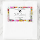 カラフルな花が囲む白い製品ラベル ハート 長方形シール (バッグ)