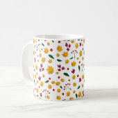 カラフルな花とオレンジの葉の模様 コーヒーマグカップ (正面左)