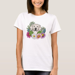 カラフルな花とクリームゴルデンレトリバーの頭 Tシャツ