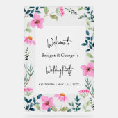 カラフルな花と緑の霜った結婚式のウェルカムサイン アクリルサイン (正面)