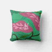カラフルな花と葉 深いフクシアとグリーン クッション (正面)