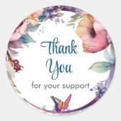 カラフルな花と蝶 ありがとう ラウンドシール (正面)