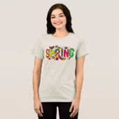 カラフルな花と鳥の春  トライブレンドＴシャツ (正面全面)