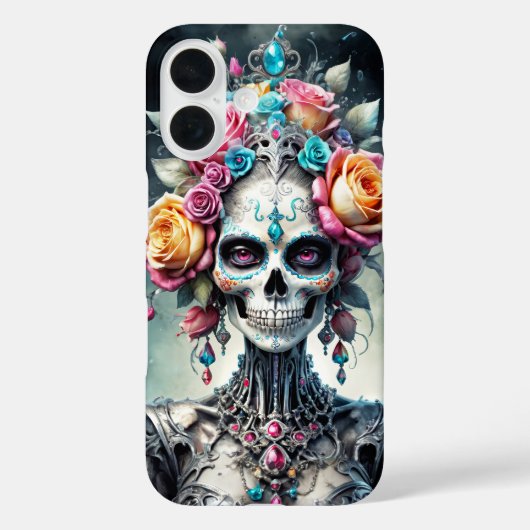 カラフルな花に覆われたサンタムエルテのドクロ Case-Mate iPhoneケース (裏面)