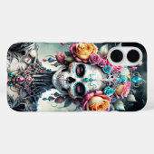 カラフルな花に覆われたサンタムエルテのドクロ Case-Mate iPhoneケース (裏面 (横))