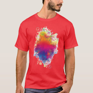 カラフルな花のイラストに虹色の友達 Tシャツ