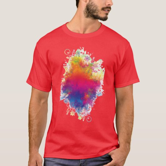 カラフルな花のイラストに虹色の友達 Tシャツ (正面)