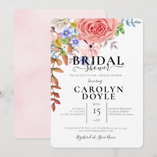 カラフルな花のイラスト ブライダルシャワー 招待状 (正面/裏面)