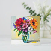 カラフルな花のインパスト調の花瓶 (スタンド正面)