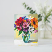 カラフルな花のインパスト調の花瓶 ポストカード (スタンド正面)