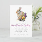 カラフルな花のイースターの朝食と卵の宝探し 招待状 (スタンド正面)