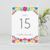 カラフルな花のウェディングテーブルナンバー 招待状 (スタンド正面)