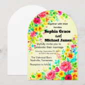 カラフルな花のウェディング招待状 | 水彩 招待状 (正面/裏面)