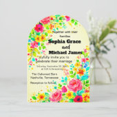 カラフルな花のウェディング招待状 | 水彩 招待状 (スタンド正面)