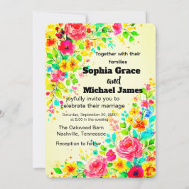 カラフルな花のウェディング招待状 | 水彩  招待状