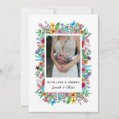 カラフルな花のウェディング フラット サンクス カード (正面)