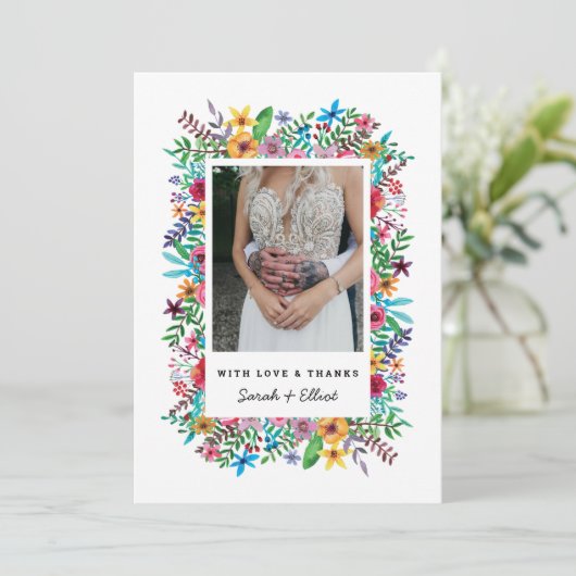 カラフルな花のウェディング フラット サンクス カード (スタンド正面)