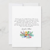 カラフルな花のウェディング フラット サンクス カード (裏面)