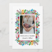 カラフルな花のウェディング フラット サンクス カード (正面/裏面)