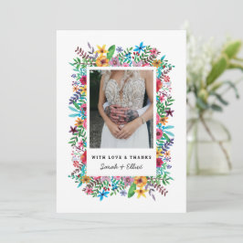 カラフルな花のウェディング フラット サンクス カード