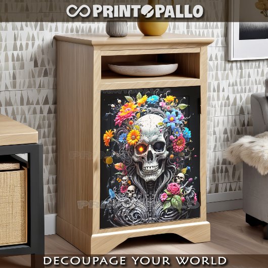 カラフルな花のウォリアースカル 薄葉紙