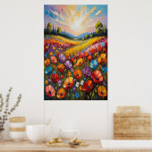 カラフルな花のキャンバスアート、鮮やかな花の絵画 ポスター (キッチン)