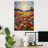 カラフルな花のキャンバスアート、鮮やかな花の絵画 ポスター (ホームオフィス)