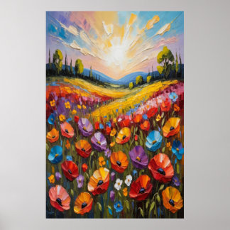 カラフルな花のキャンバスアート、鮮やかな花の絵画 ポスター
